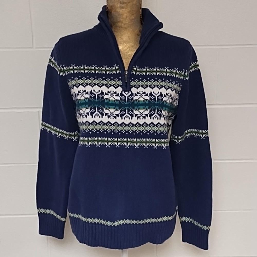 Croft & Barrow Medium Nordic Fair Isle Cotton Blend 1/4 Zip Mock Neck Sweater